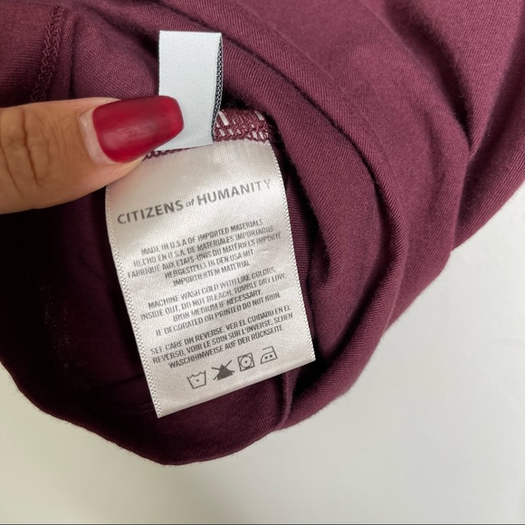 Citizens of Humanity Lulu Burgundy CrewNeck Double Flutter Sleeve Tee Size S NWT - Picture 15 of 16